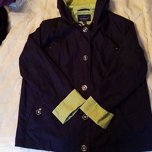 Navy and green trench coat